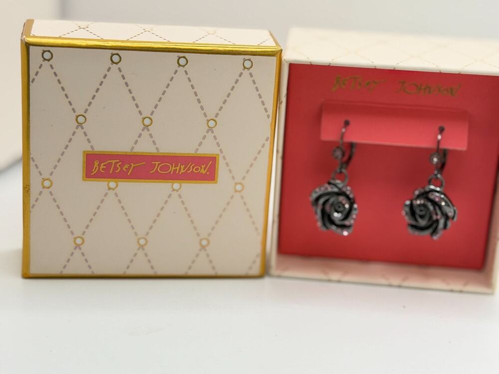 Betsey Johnson Rose Drop Earrings With Box